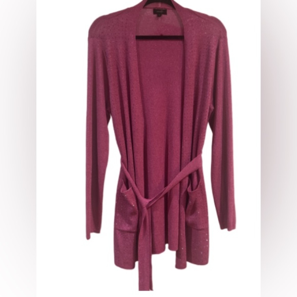 On twelfth shimmering rhinestone embellished Women's Cardigan in fuscia Pink
